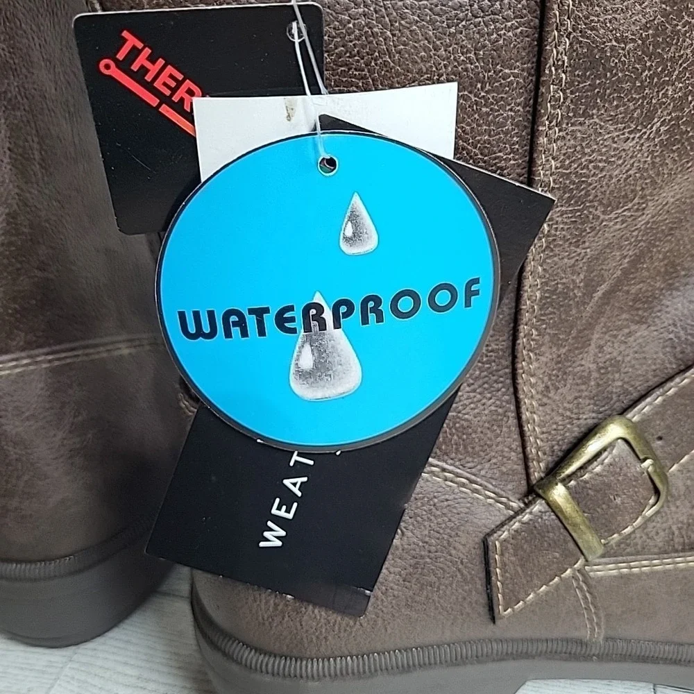 Weatherproof ThermoLite Womens 8 Winter Boots Waterproof Zipper Side Brown Wool
